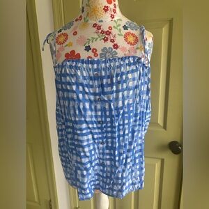 Lilly Pulitzer gingham Blue and White ruched Silvana Top